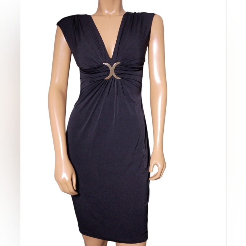Cache Vintage Black‎ Midi Dress with Silver Accent Size 4